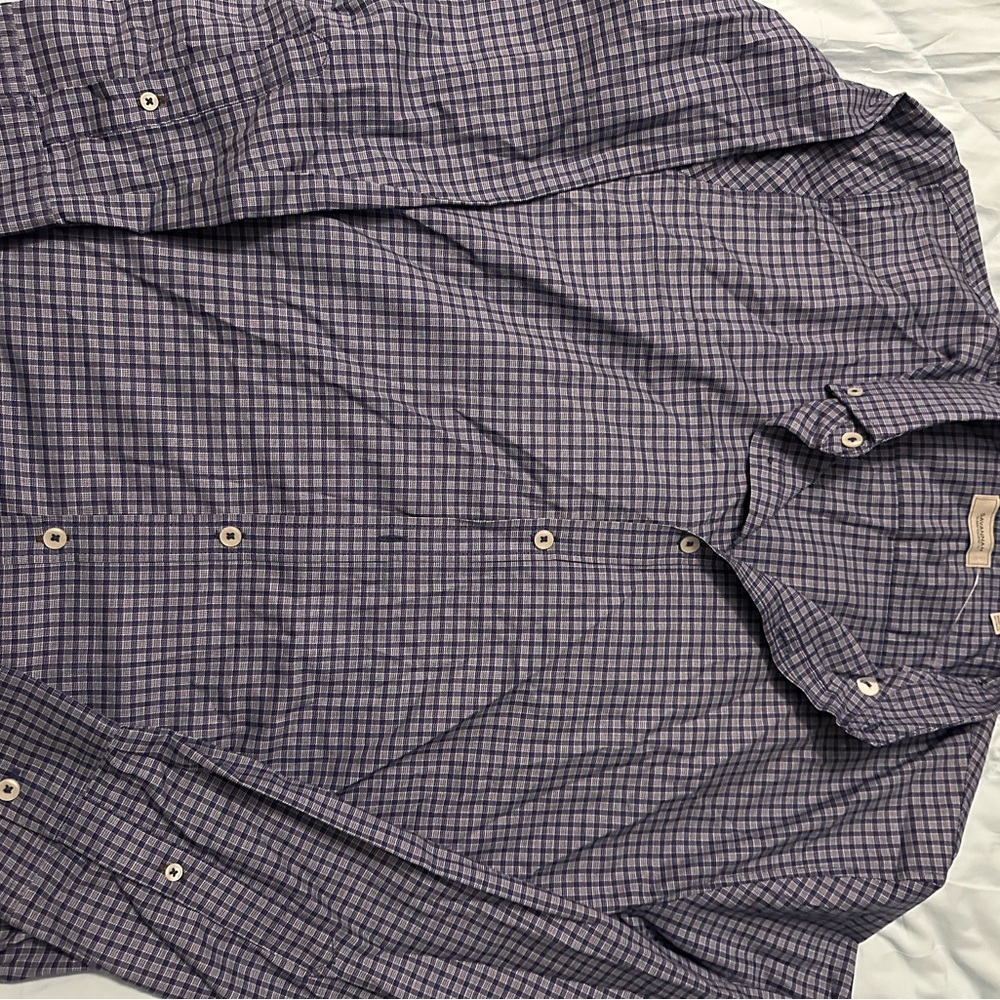 Savannah Men's grey and blue Plaid Button Down Shirt